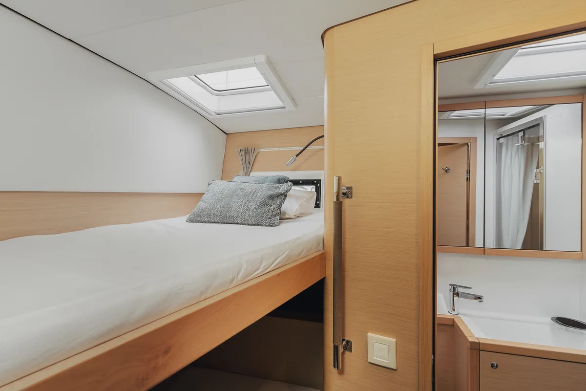 Cabin on Baltsar, a Lagoon 560 S2 catamaran at Sant Antoni de Portmany, Spain