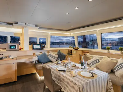 Salon of Baltsar, a Lagoon 560 S2 catamaran at Sant Antoni de Portmany, Spain