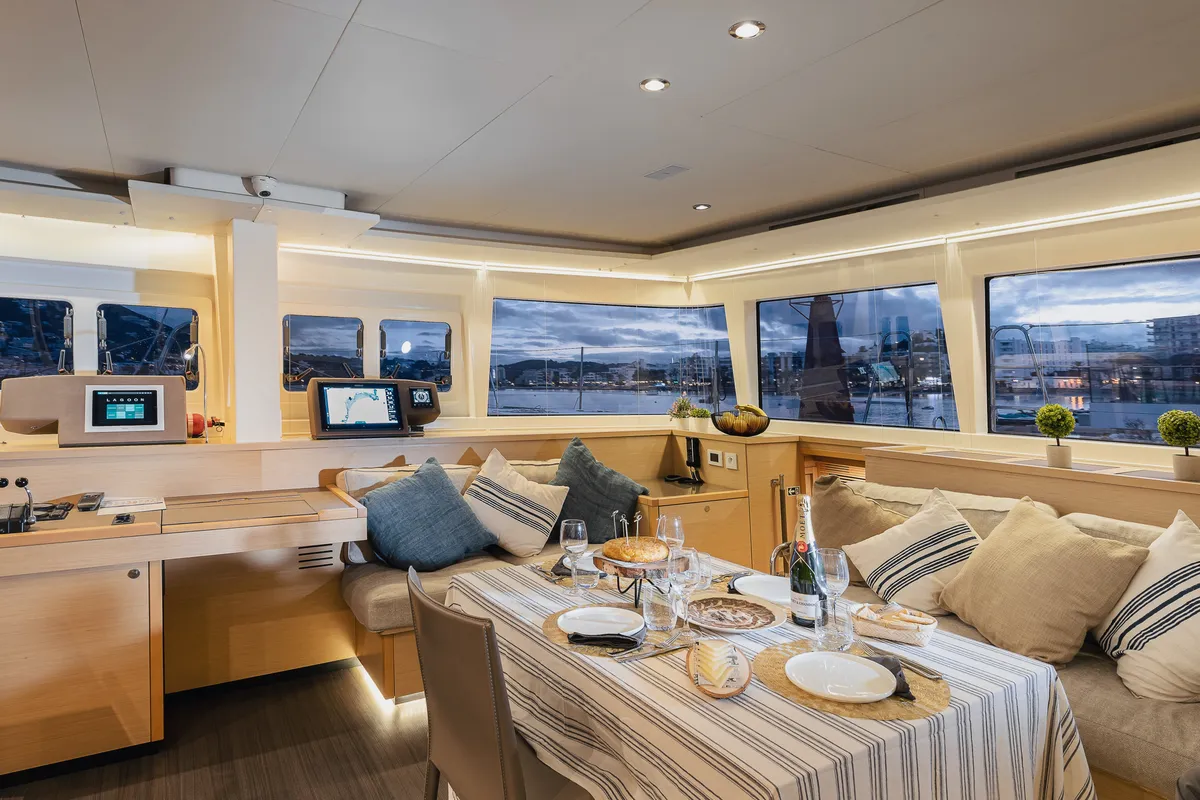 Salon of Baltsar, a Lagoon 560 S2 catamaran at Sant Antoni de Portmany, Spain