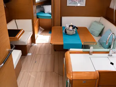 Salon of Izzi, a Jeanneau Sun Odyssey 419 sailboat at Municipal Unit of Lefkada, Greece