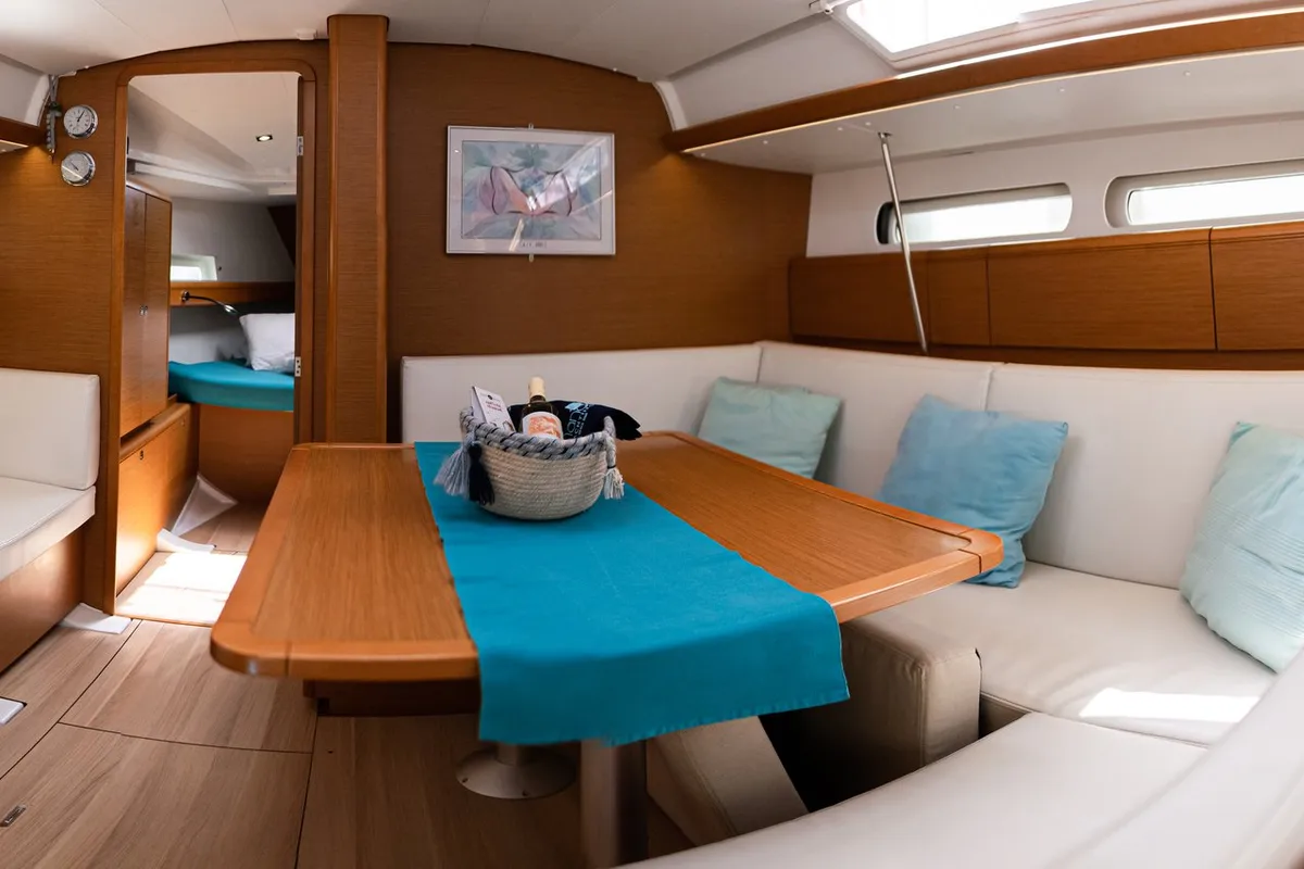 Salon of Izzi, a Jeanneau Sun Odyssey 419 sailboat at Municipal Unit of Lefkada, Greece