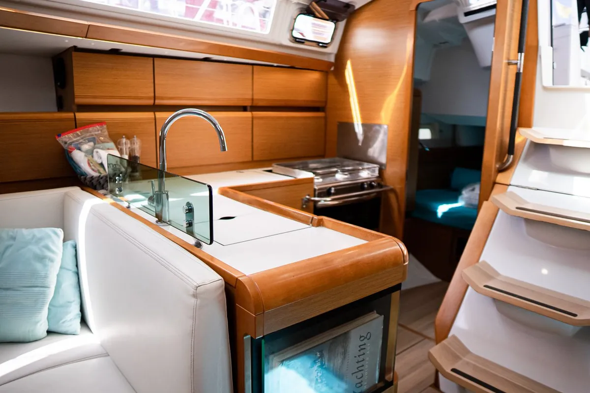 Galley of Izzi, a Jeanneau Sun Odyssey 419 sailboat at Municipal Unit of Lefkada, Greece