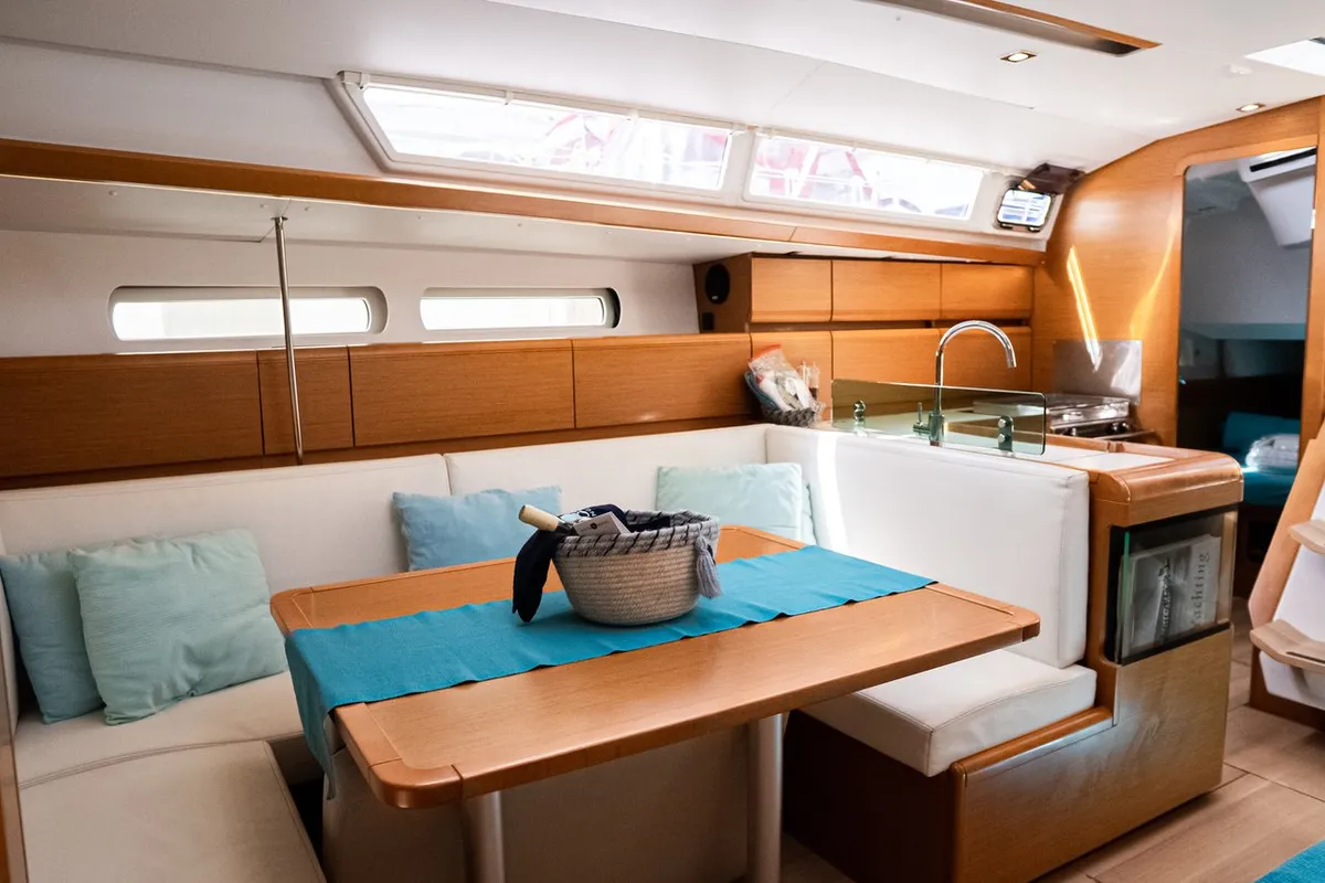 Salon of Izzi, a Jeanneau Sun Odyssey 419 sailboat at Municipal Unit of Lefkada, Greece
