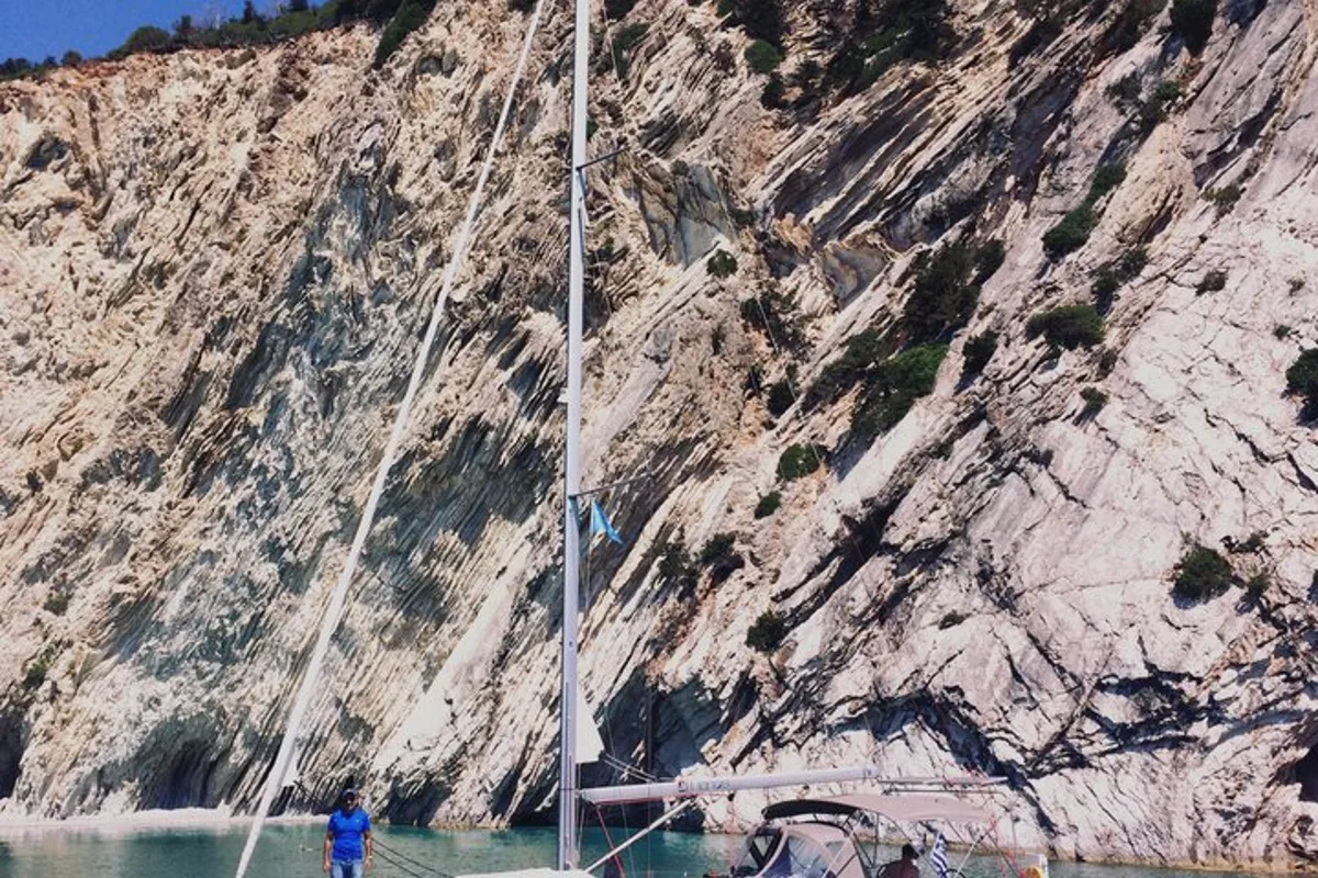 Exterior view of Izzi, a Jeanneau Sun Odyssey 419 sailboat at Municipal Unit of Lefkada, Greece