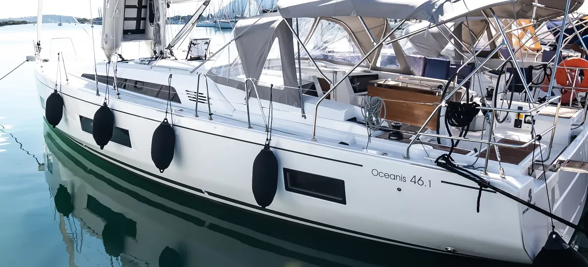 Exterior view of PHORKYS GEN + A.C, a Beneteau Oceanis 46.1 sailboat at Municipal Unit of Lefkada, Greece