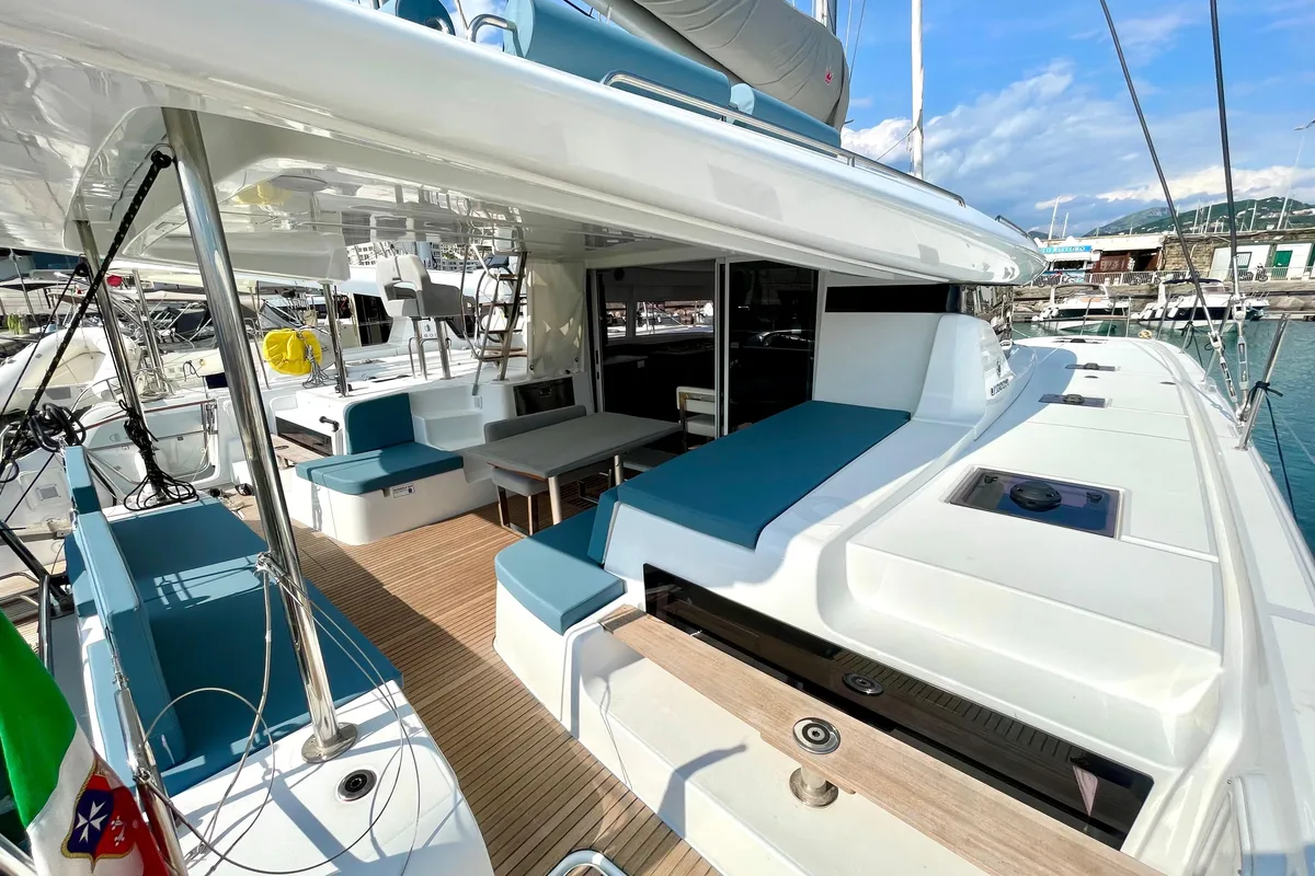 Deck of Buongiorno principessa, a Lagoon 43 catamaran at Salerno, Italy