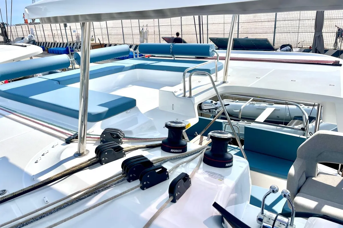 Deck of Buongiorno principessa, a Lagoon 43 catamaran at Salerno, Italy
