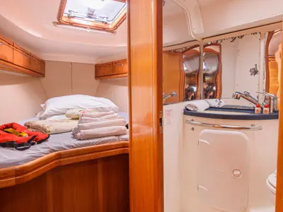 Head on Gigiona, a Bavaria 37 Cruiser sailboat at San Vincenzo, Italy