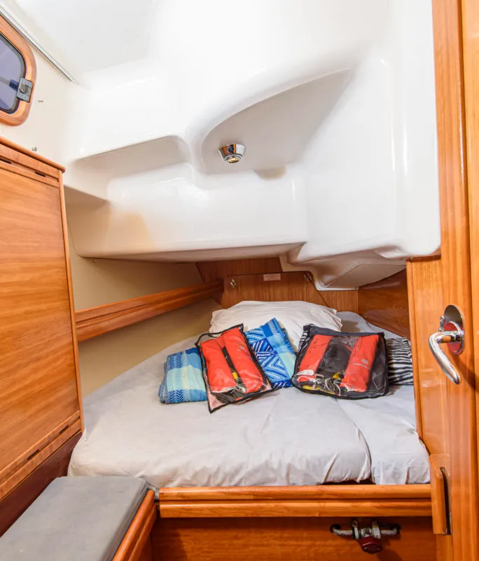 Cabin on Gigiona, a Bavaria 37 Cruiser sailboat at San Vincenzo, Italy