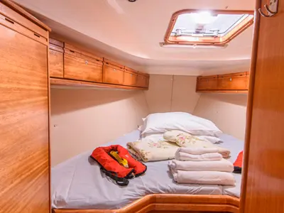 Cabin on Gigiona, a Bavaria 37 Cruiser sailboat at San Vincenzo, Italy