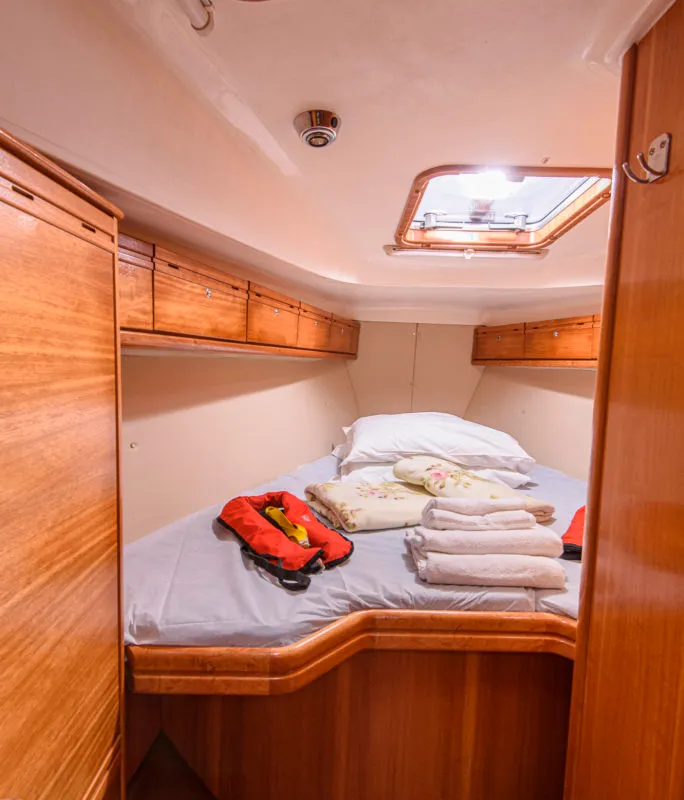 Cabin on Gigiona, a Bavaria 37 Cruiser sailboat at San Vincenzo, Italy
