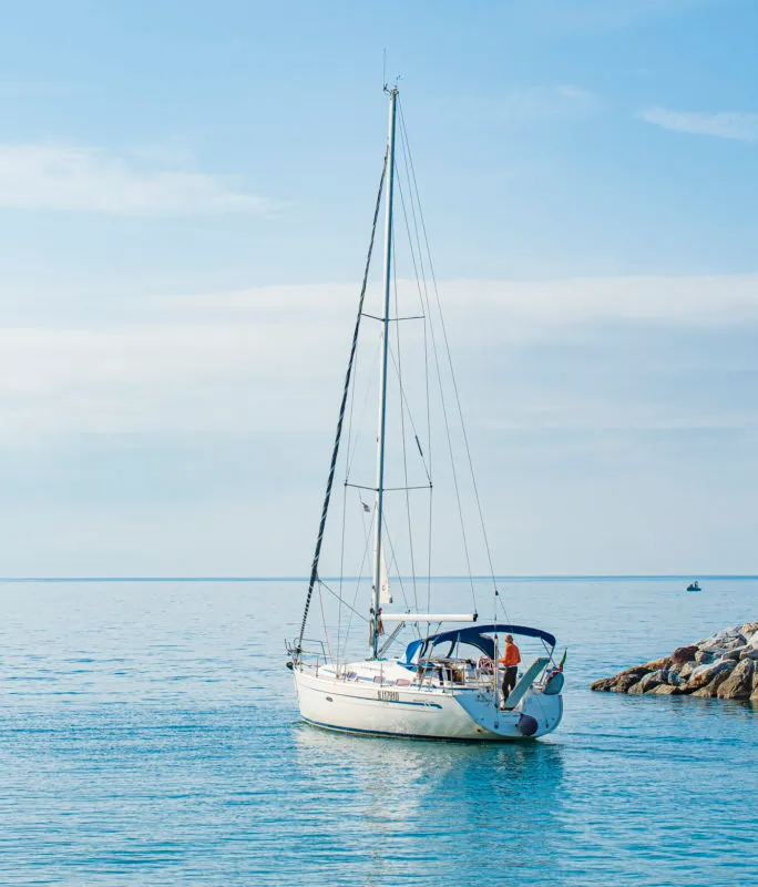 Exterior view of Gigiona, a Bavaria 37 Cruiser sailboat at San Vincenzo, Italy