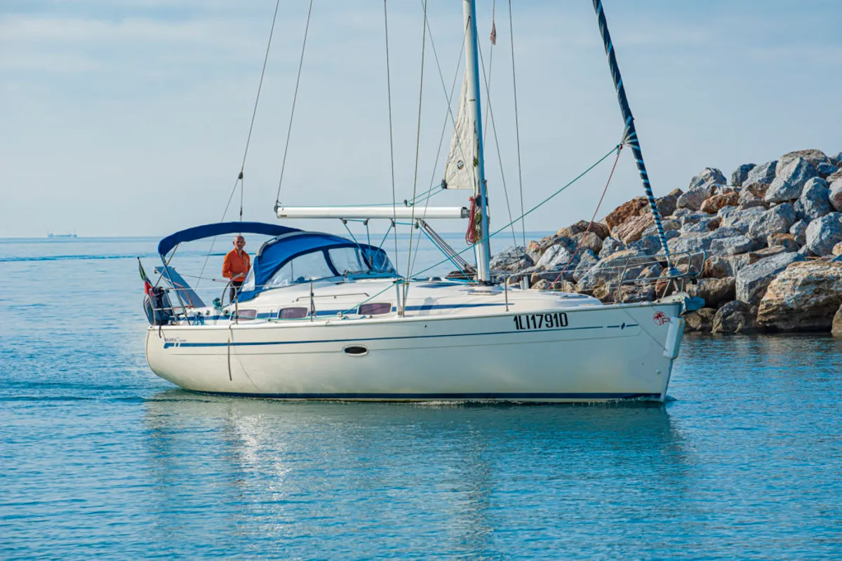 Exterior view of Gigiona, a Bavaria 37 Cruiser sailboat at San Vincenzo, Italy