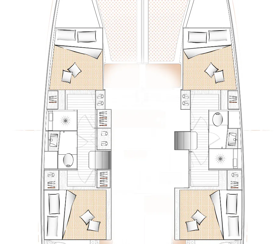 Floor plan of Savage, a Excess 11 catamaran at Palma de Mallorca, Spain