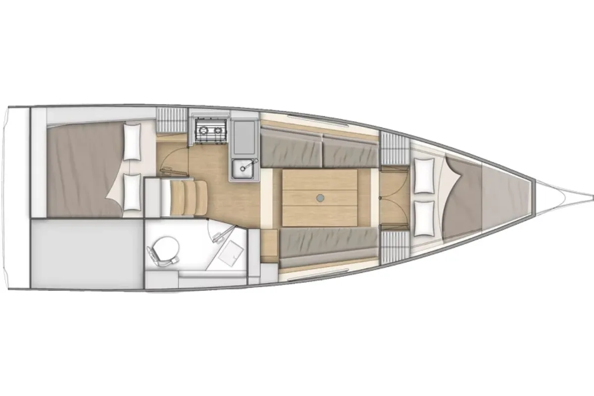 Floor plan of Mojito, a Beneteau Oceanis 30.1 sailboat at Saint-Cast-le-Guildo, France