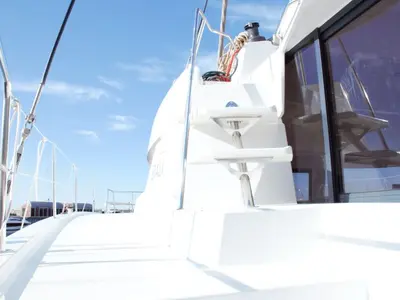 Deck of Fasteam Two, a Bali 4.3 catamaran at Castellammare di Stabia, Italy