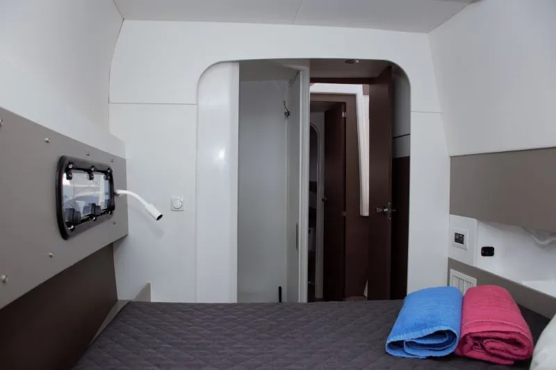 Cabin on Fasteam Two, a Bali 4.3 catamaran at Castellammare di Stabia, Italy