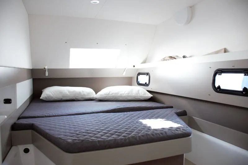 Cabin on Fasteam Two, a Bali 4.3 catamaran at Castellammare di Stabia, Italy