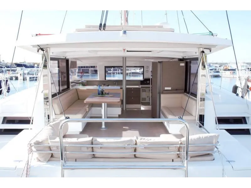 Deck of Fasteam Two, a Bali 4.3 catamaran at Castellammare di Stabia, Italy