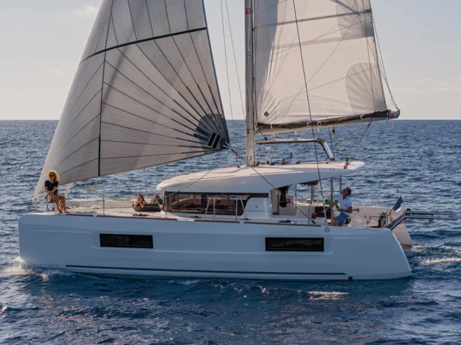 Exterior view of Mary Grace, a Lagoon 40 catamaran at Municipal Unit of Lefkada, Greece