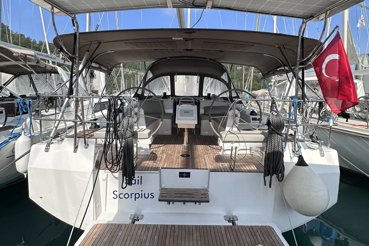 Cockpit of Sail Scorpius, a Bavaria C42 sailboat at Marmaris, Turkey