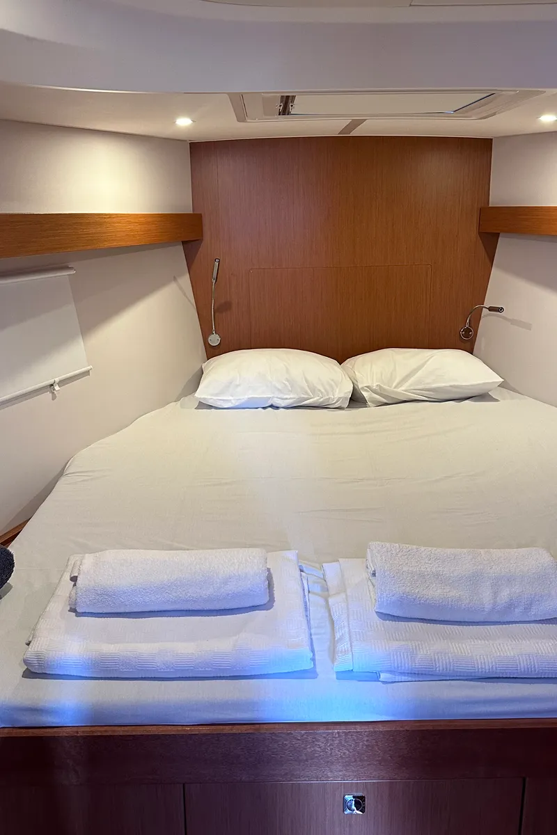 Cabin on Sail Scorpius, a Bavaria C42 sailboat at Marmaris, Turkey