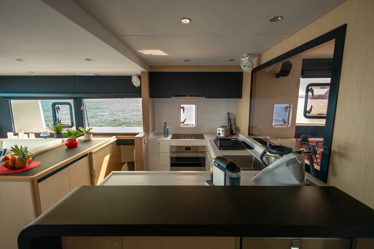 Galley of L'Indécis, a Gulet Leen 56 sailboat at Marigot, France