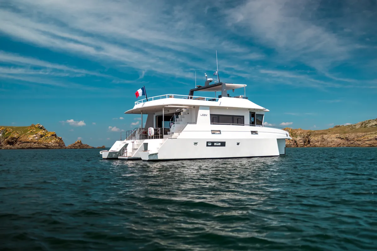 Exterior view of L'Indécis, a Gulet Leen 56 sailboat at Marigot, France