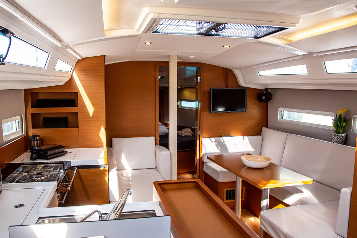 Galley of Psi Octantis, a Jeanneau Sun Odyssey 410 sailboat at Preveza, Greece