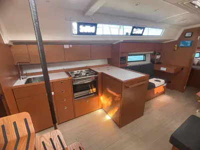 Galley of Paella, a Bavaria C42 sailboat at Figari/Golfo Aranci, Italy