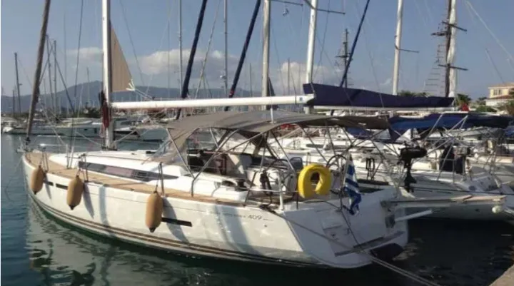 Exterior view of Korinne, a Jeanneau Sun Odyssey 409 sailboat at Kontokali, Greece