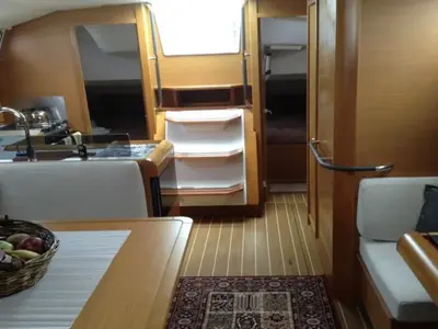 Salon of Korinne, a Jeanneau Sun Odyssey 409 sailboat at Kontokali, Greece