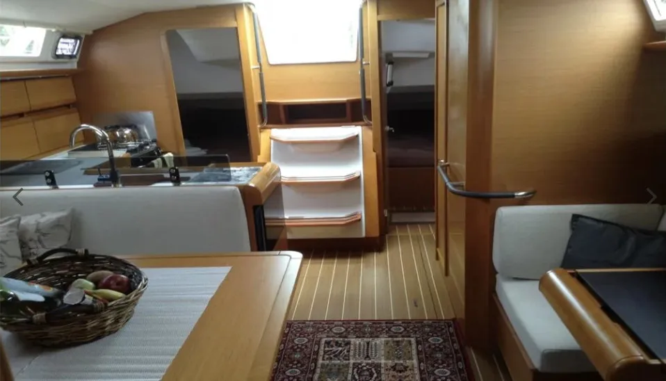 Salon of Korinne, a Jeanneau Sun Odyssey 409 sailboat at Kontokali, Greece