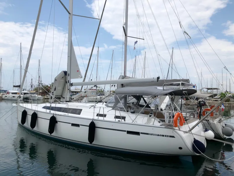 Exterior view of Alma Libre III, a Bavaria Cruiser 51 sailboat at Municipal Unit of Lefkada, Greece