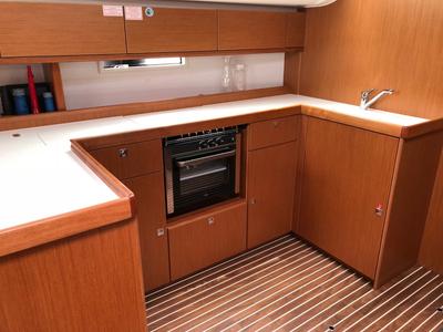 Galley of Alma Libre III, a Bavaria Cruiser 51 sailboat at Municipal Unit of Lefkada, Greece