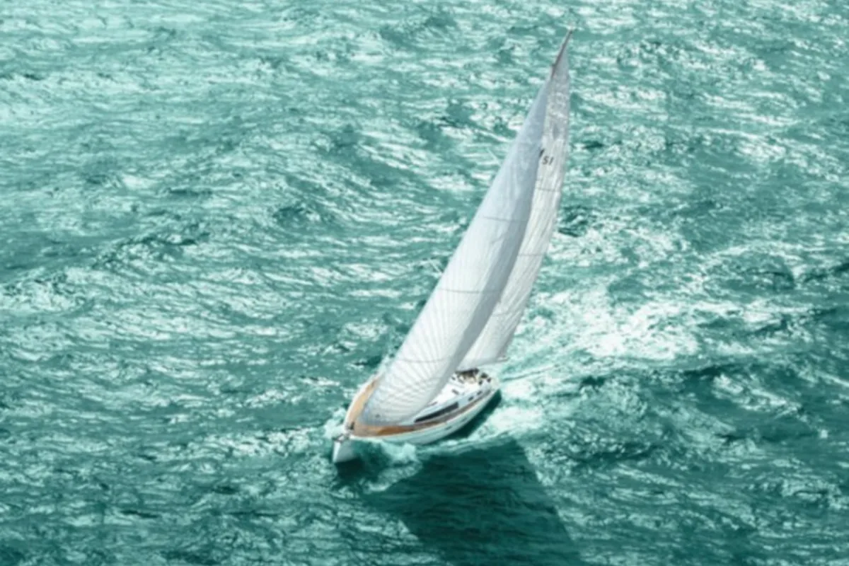 Exterior view of Alma Libre III, a Bavaria Cruiser 51 sailboat at Municipal Unit of Lefkada, Greece