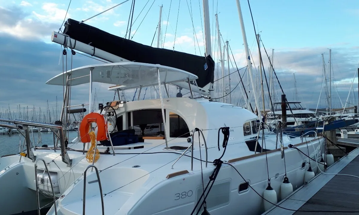 BUTTERFLY, a Lagoon 380 catamaran at Parikia, Greece