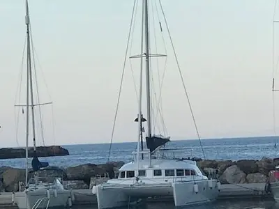 BUTTERFLY, a Lagoon 380 catamaran at Parikia, Greece