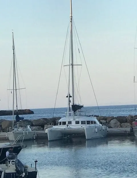 BUTTERFLY, a Lagoon 380 catamaran at Parikia, Greece