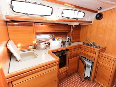 Galley of Biki, a Bavaria 46 sailboat at Pisticci, Italy