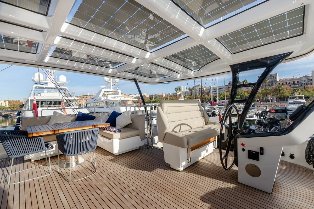 Deck of Dessus, a Sunreef 60 catamaran at Grad Kaštela, Croatia