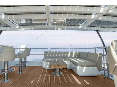 Cockpit of Dessus, a Sunreef 60 catamaran at Grad Kaštela, Croatia