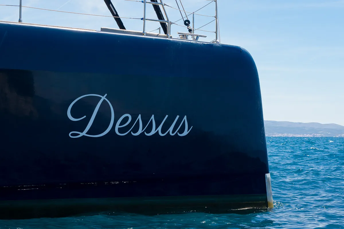 Exterior view of Dessus, a Sunreef 60 catamaran at Grad Kaštela, Croatia