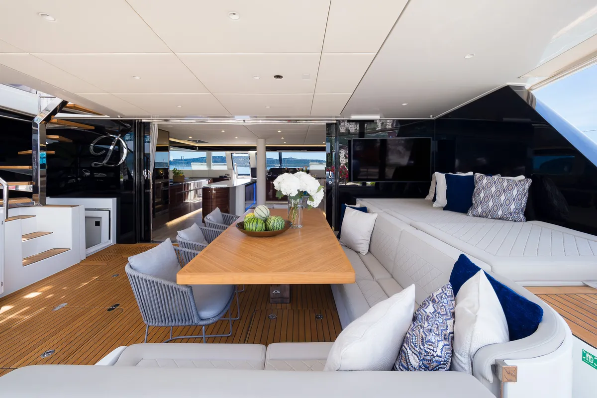 Deck of Dessus, a Sunreef 60 catamaran at Grad Kaštela, Croatia