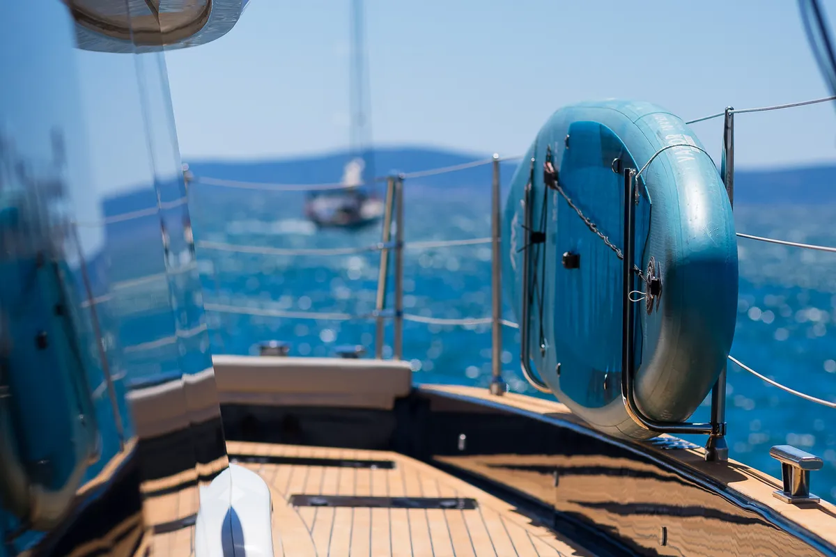 Deck of Dessus, a Sunreef 60 catamaran at Grad Kaštela, Croatia