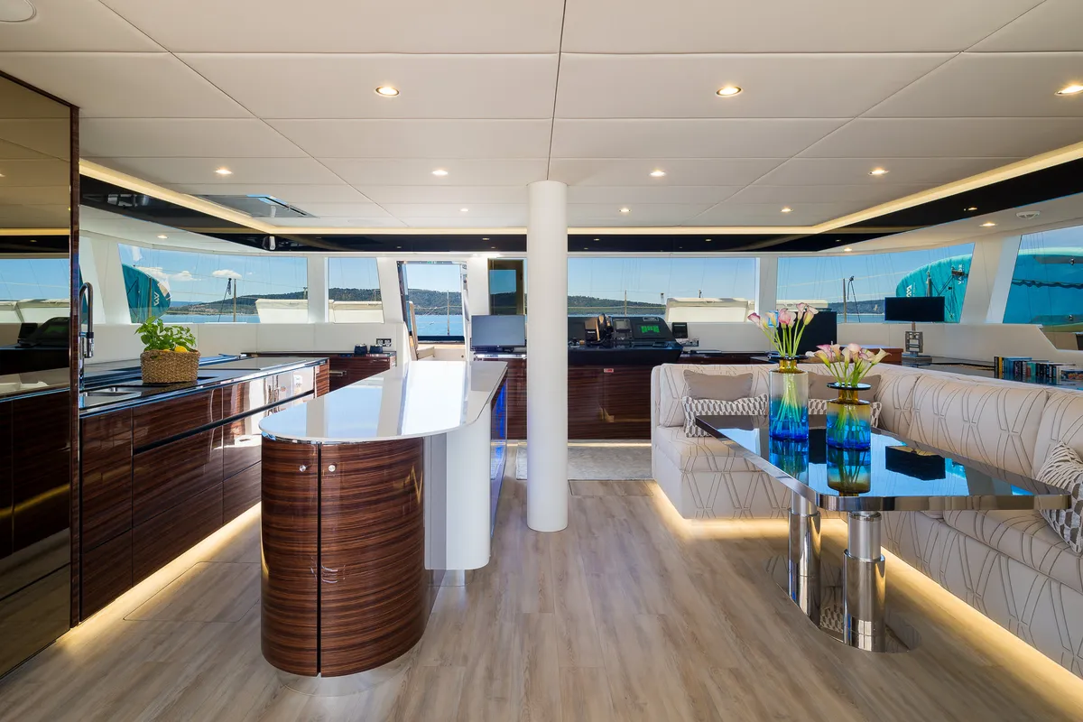 Salon of Dessus, a Sunreef 60 catamaran at Grad Kaštela, Croatia