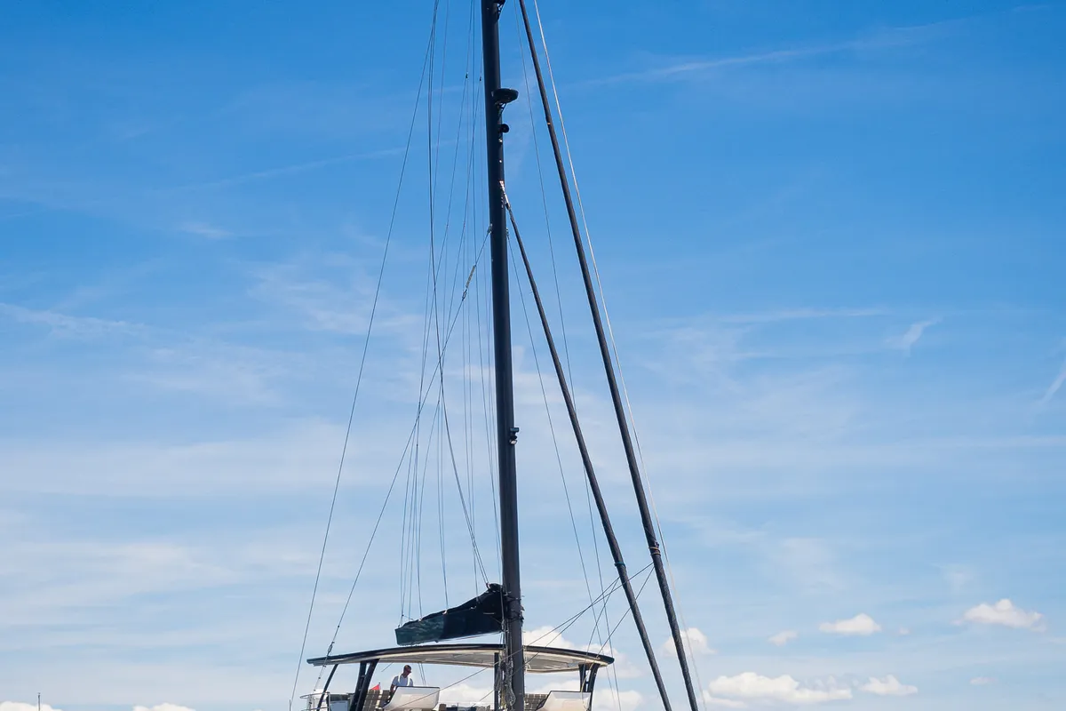 Exterior view of Dessus, a Sunreef 60 catamaran at Grad Kaštela, Croatia
