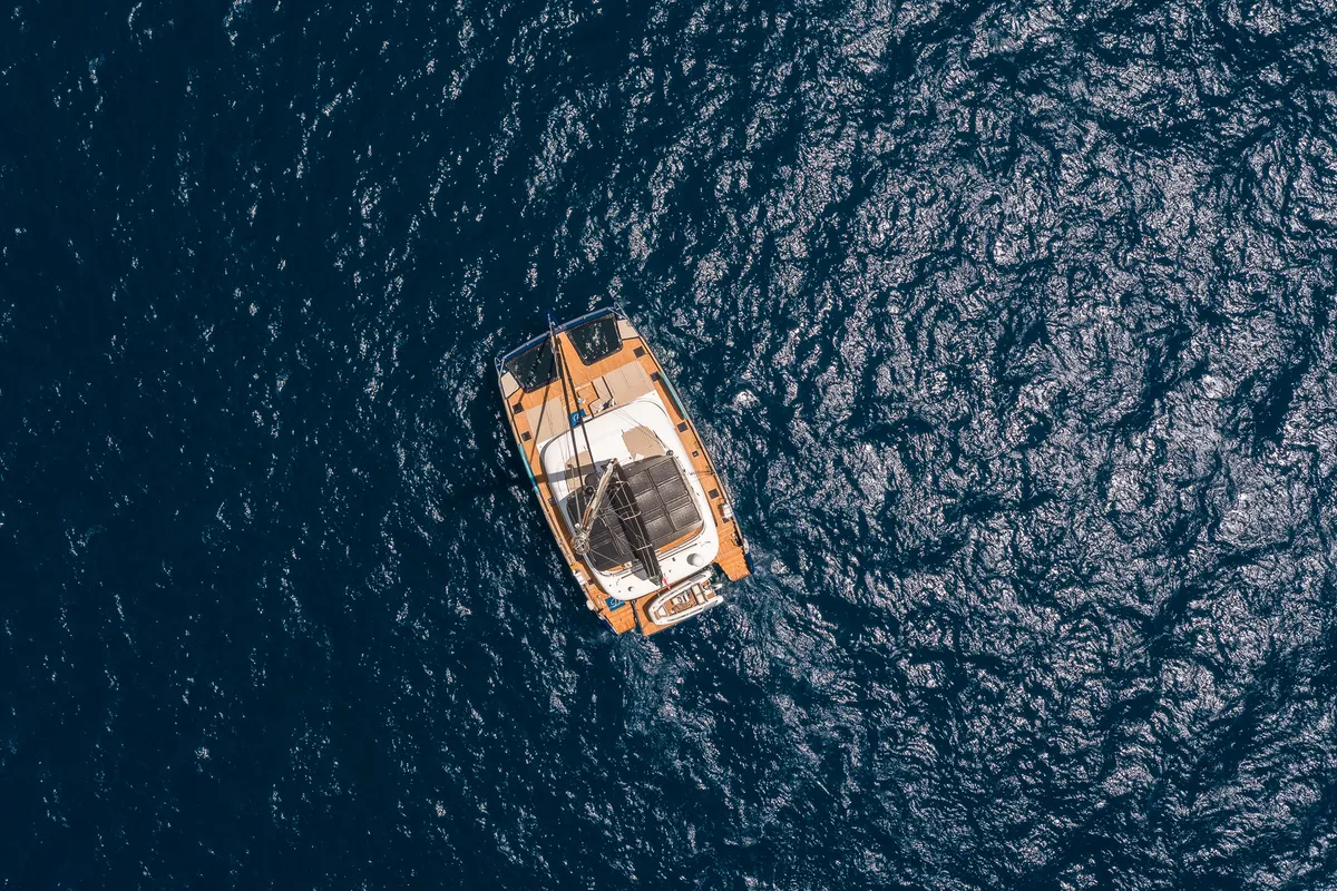 Exterior view of Dessus, a Sunreef 60 catamaran at Grad Kaštela, Croatia
