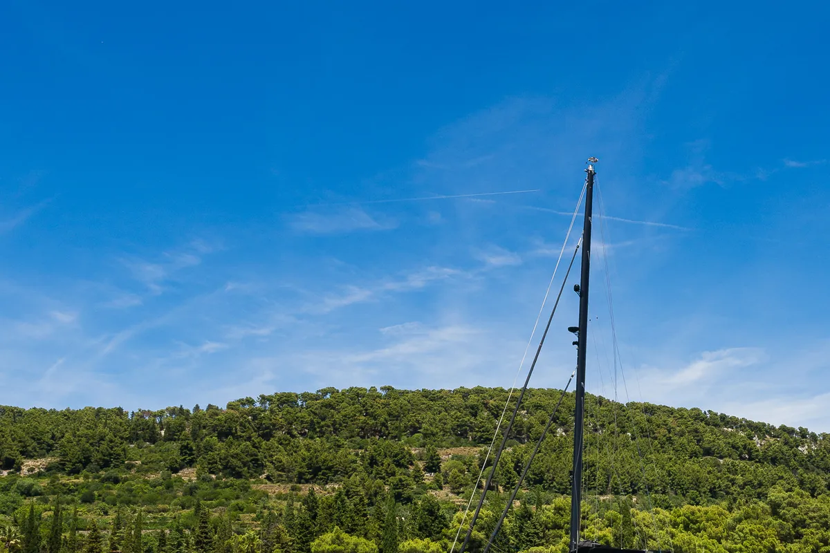 Exterior view of Dessus, a Sunreef 60 catamaran at Grad Kaštela, Croatia