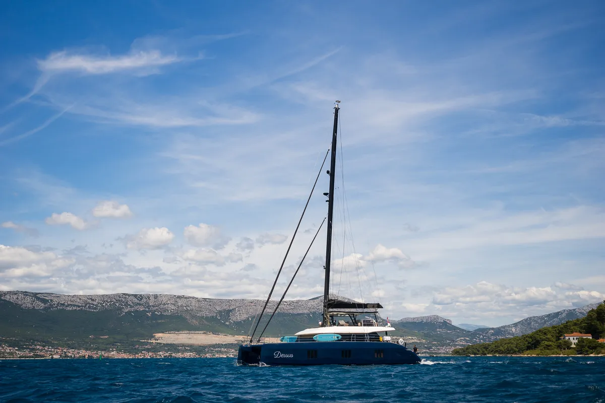 Dessus, a Sunreef 60 catamaran at Grad Kaštela, Croatia